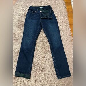 LL Bean Flannel Plaid Lined Denim Dark Wash Jeans Women's Size 2Regular
